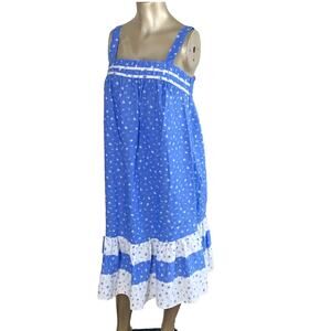 Vintage Kitschy House Lounge Dress Dan Ellen MuMu 80s Blue White Prairie